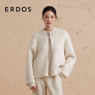 圆领双提爱心纽扣宽松上衣女冬 ERDOS 羊绒泰迪外套