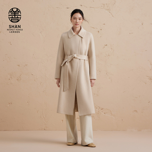 翻领双层拉绒大衣女冬羊绒中长款 ERDOS 围裹外套 初绒