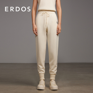 女春休闲运动舒适束脚长裤 ERDOS 初绒虚提字母刺绣针织裤