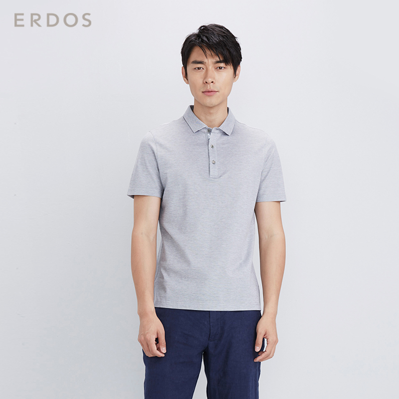 ERDOS 春夏简约时尚纯色丝棉混纺翻领短袖男T恤POLO衫 E175H2008