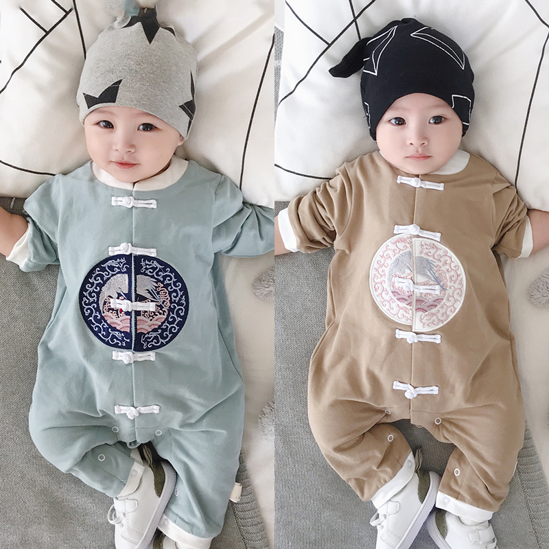 拜年男婴儿连体衣服百天年服春季