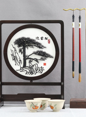 收藏级高端紫光檀摆台屏风铁画