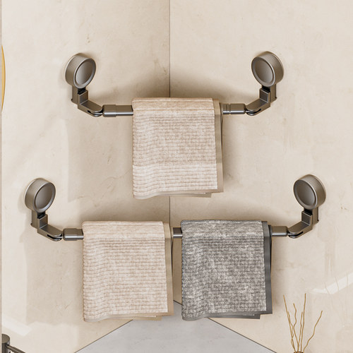 轻奢吸盘式毛巾架可伸缩转角浴室毛巾置物架卫生间免打孔毛巾挂杆