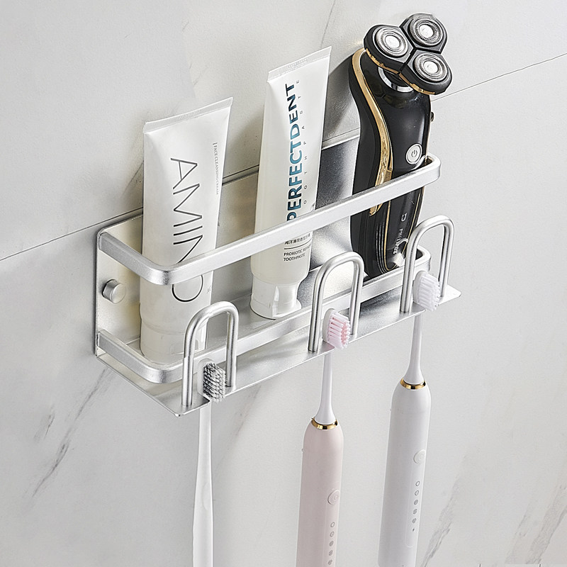银色牙刷置物架牙缸牙杯牙膏收纳架卫生间电动牙刷架子壁挂免打孔