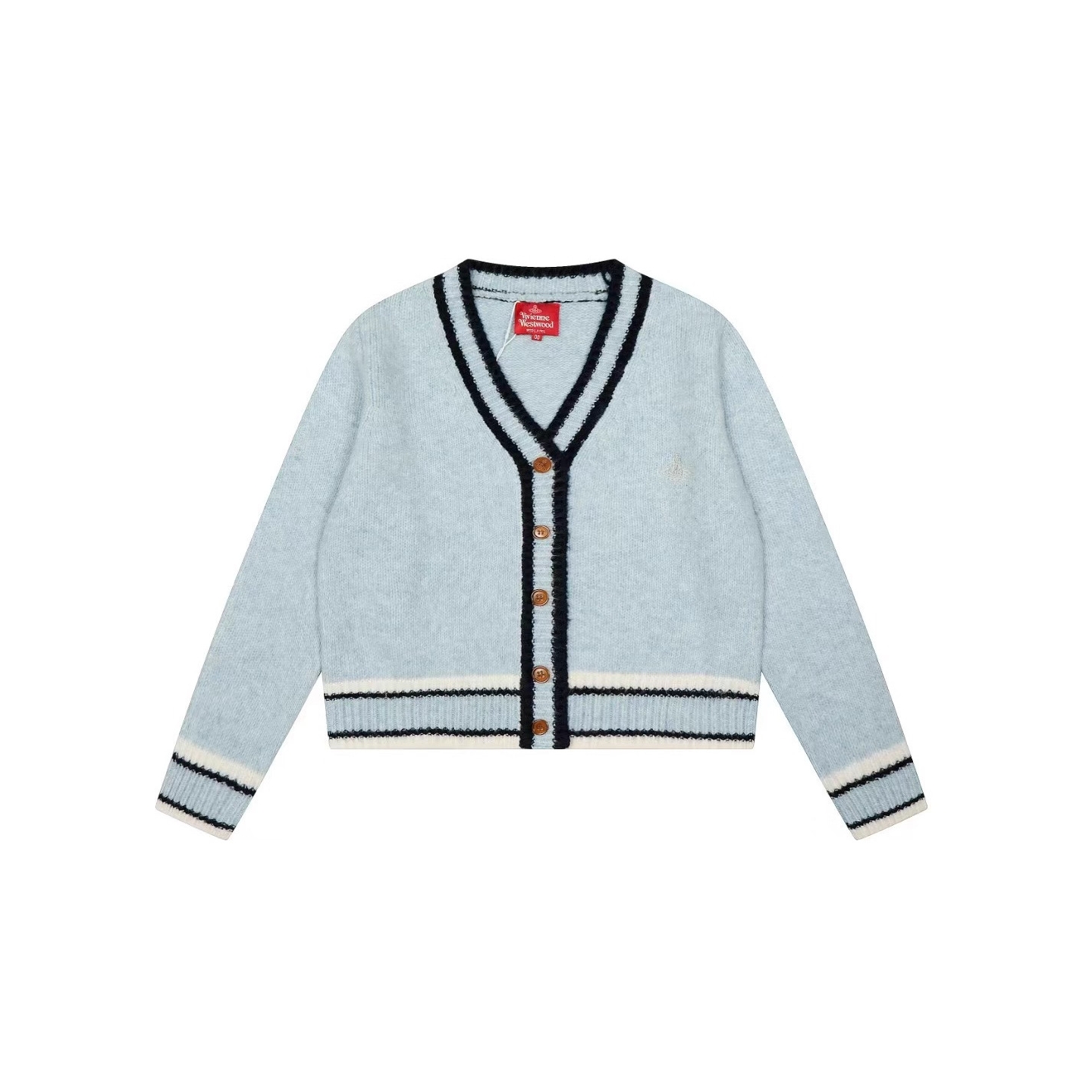 2025西太后土星Vi家撞色V领长袖针织开衫 上衣风格百搭宽松软糯毛