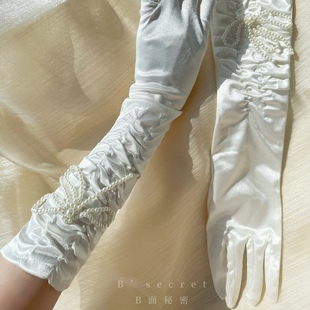 自制少女Lolita珍珠绸缎婚纱手套cosplay摄影写真道具女 B面秘密