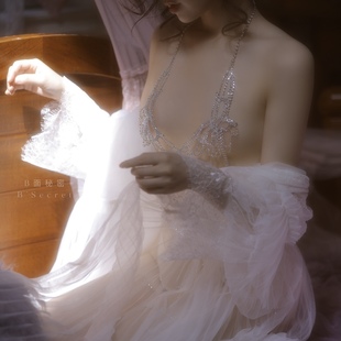 高级纯欲性感蕾丝网纱新娘度假晨袍外袍睡袍 法式 B面秘密 人鱼泪