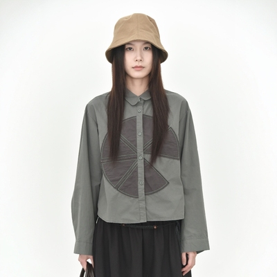 还有山6682设计感撞色柠檬贴布长袖衬衣女复古休闲文艺风宽松衬衫