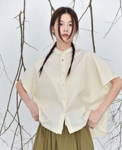 还有山5286设计感气质一棵小花扣短袖衬衫女复古不规则宽松衬衣