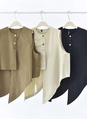 复古日系撞色扣不规则尖角背心马甲女设计感气质马夹上衣秋89012