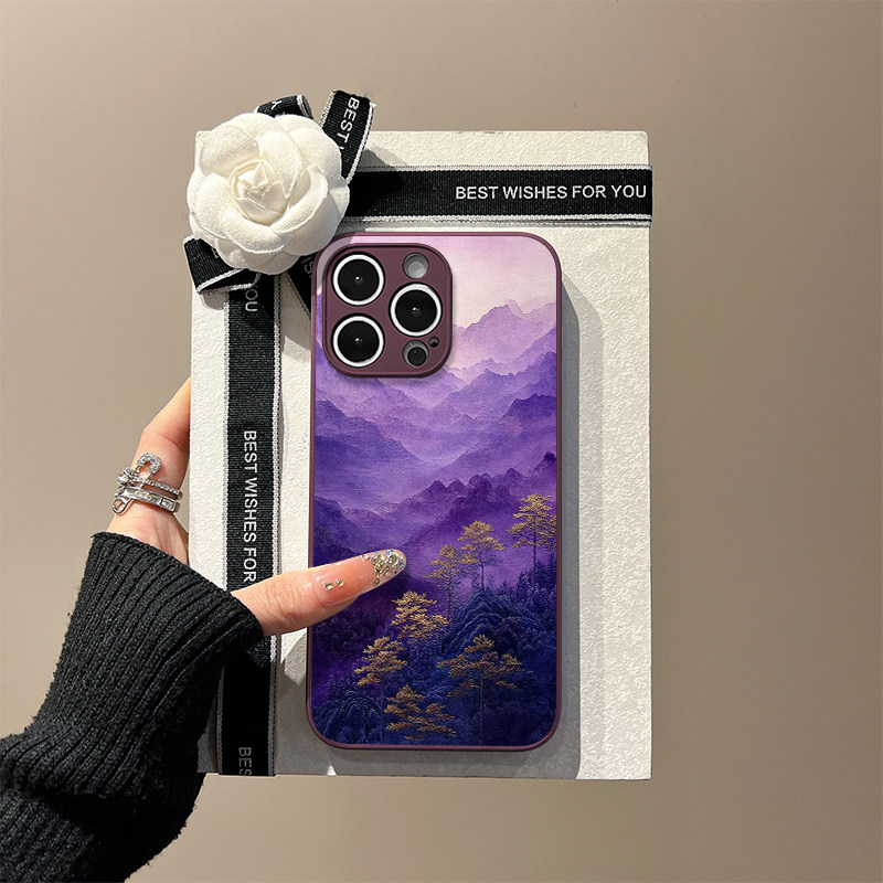 「紫岚·叠岫」新中式适用于苹果iphone16手机壳国风15promax玻璃壳14pro紫霞仙踪13pro紫气东来12国