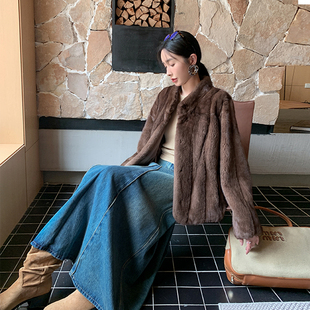 抽刀 整貂皮草貂皮大衣冬季 貂皮大衣复古经典 进口水貂全抽立领短款