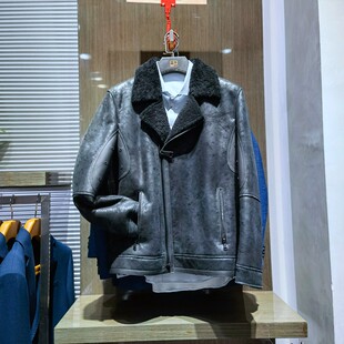 方仕冬季 商务裘皮潮流皮草翻领真羊皮毛一体短夹克保暖尼克服 新款