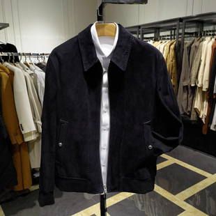 高端时尚翻领皮衣真皮男休闲反绒绵羊皮外套保暖商务皮夹克诺丁山