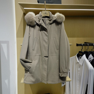 狐狸毛领高端纯山羊绒夹棉大衣淑女冬新款 呢子棉服外套方仕 时尚