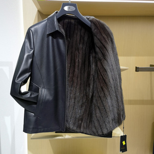 鹿皮保暖外套 新款 方仕 冬季 商务翻领高端水貂毛皮裘皮真皮草男士