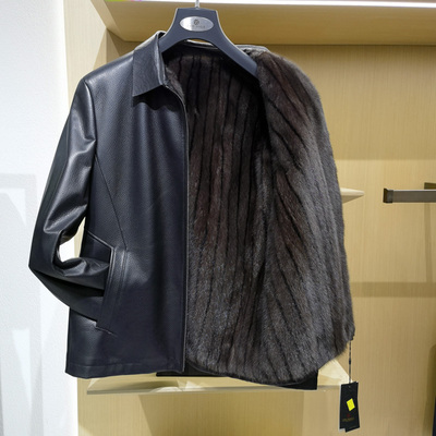 商务翻领高端水貂毛皮裘皮真皮草男士冬季新款鹿皮保暖外套 方仕