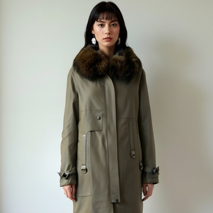 大貉子毛领保暖真皮羊皮羽绒白鸭绒淑女可卸内胆时尚 外套方仕 冬季