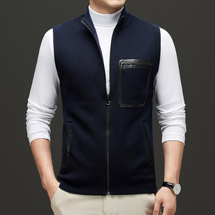 连帽羊毛桑蚕丝秋冬新款针织背心男休闲马甲开衫针织坎肩 赫祖丁