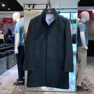商务时尚 立领羊毛呢大衣男秋冬新款 后中开衩呢子外套 中长款 方仕