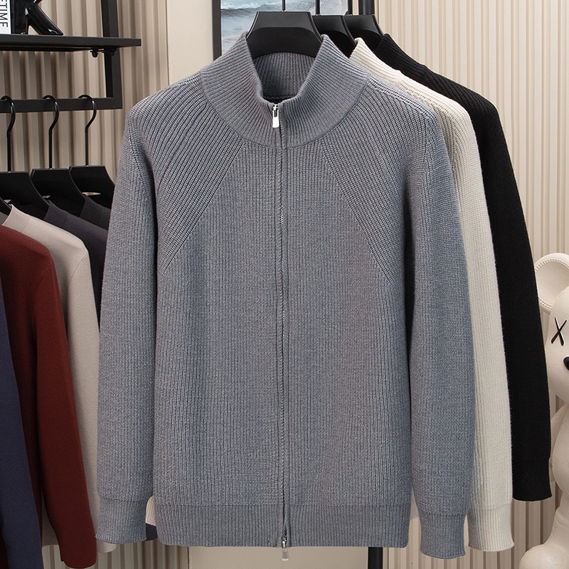 加厚高端秋冬新款拉链羊毛混纺毛衣男士时尚保暖休闲毛开衫赫祖丁