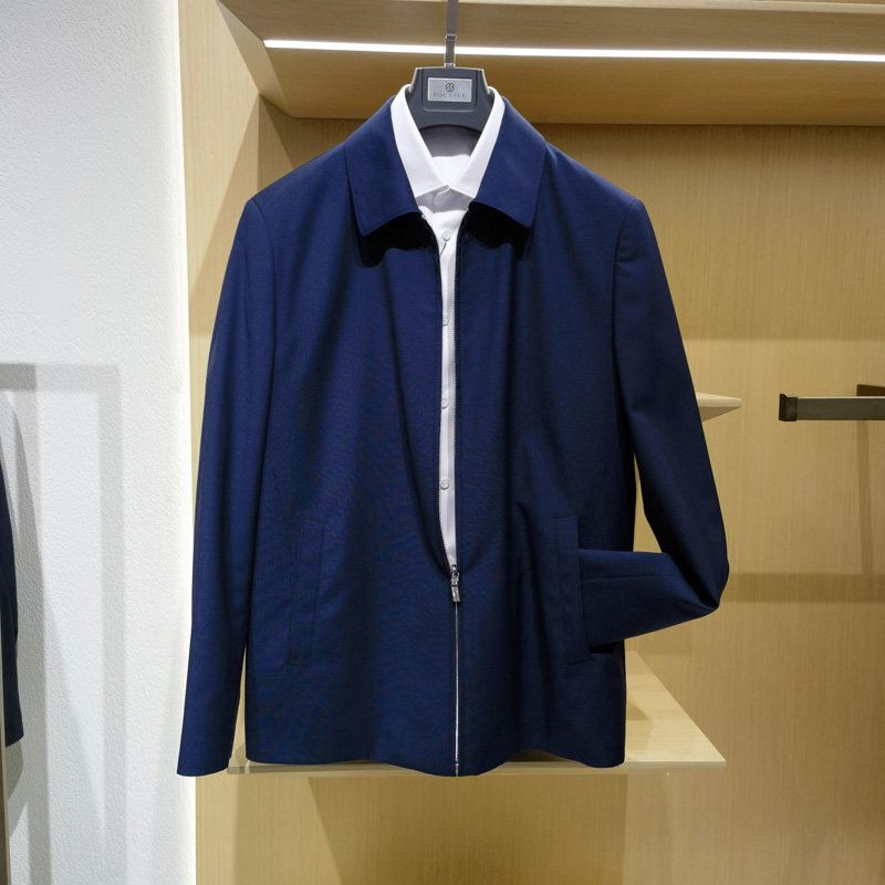 高端绵羊毛桑蚕丝商务时尚翻领夹克男士秋冬新款休闲茄克外套方仕