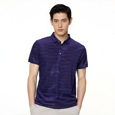 限时促销桑蚕丝棉翻领商务短袖T恤男士休闲舒适条纹体恤 法莱凯帝