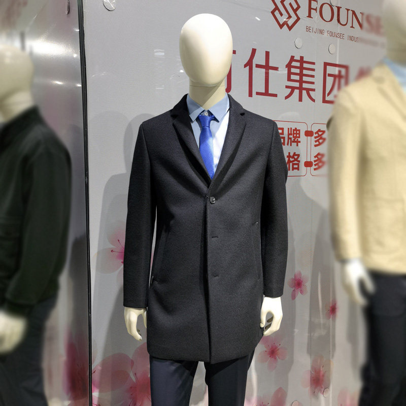 促销中长款羊毛呢大衣男春季新款商务时尚休闲西装领呢子外罗曼诺