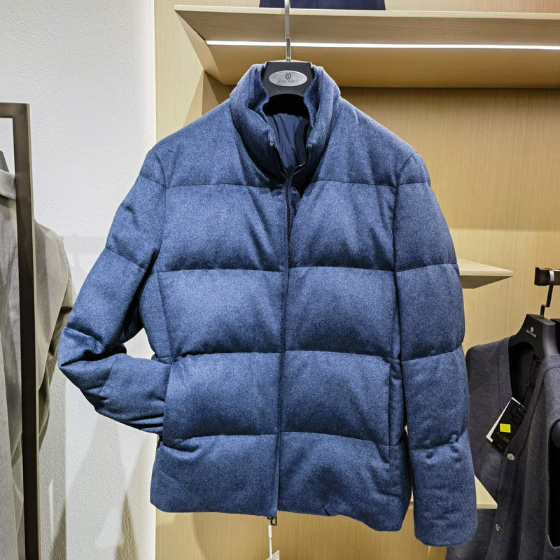 100%山羊绒高端轻盈立领白鹅绒羽绒服男冬季新款时尚保暖外套方仕图片