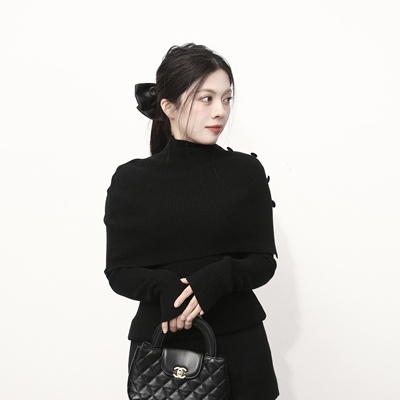 大眼LARGE EYE 高领披肩斗篷羊毛针织衫假两件慵懒高级感毛衣上衣