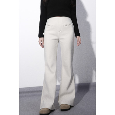 LARGE EYE 自留标杆 小个子加绒喇叭裤白色微喇裤冬韩系加厚慵懒
