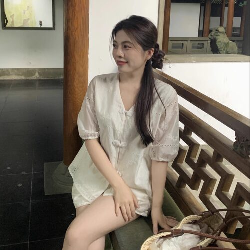 大眼自制LARGE EYE新中式套装女夏季新款休闲显瘦小个子两件套