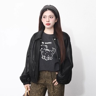 复古外套女秋季 小个子机车美式 新皮夹上衣甜酷 EYE 大眼LARGE