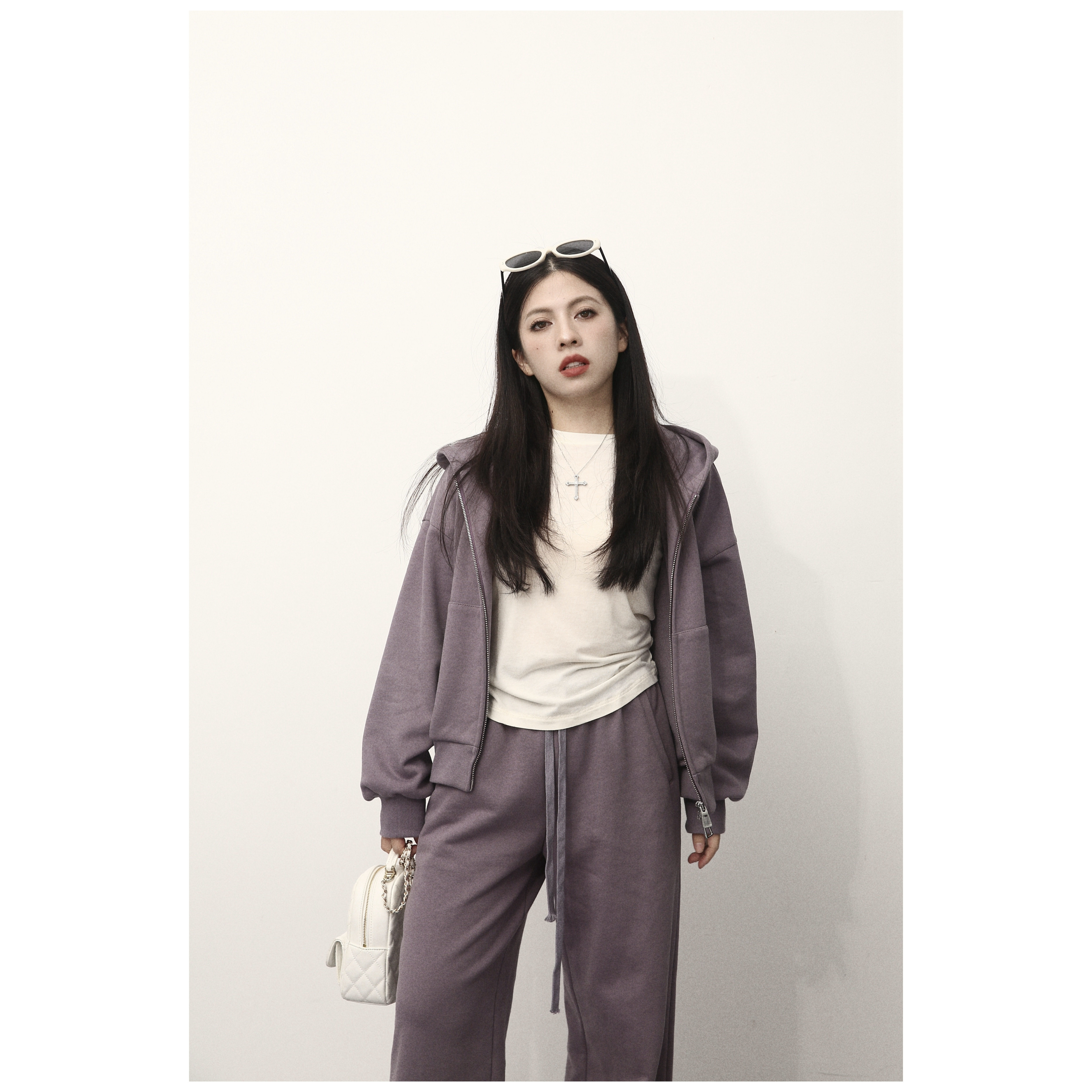 大眼LARGE EYE 高克重酵洗加绒卫衣小个子外套连帽拉链开衫慵懒感