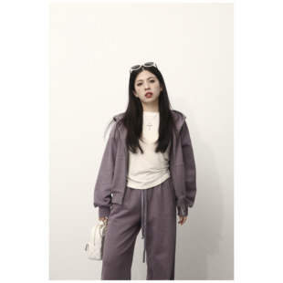 慵懒感 高克重酵洗加绒卫衣小个子外套连帽拉链开衫 大眼LARGE EYE