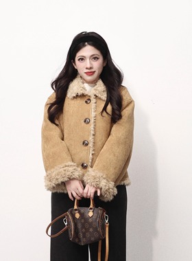 大眼LARGE EYE 蜜糖熊熊 毛毛领小个子外套冬季加绒保暖外套松弛