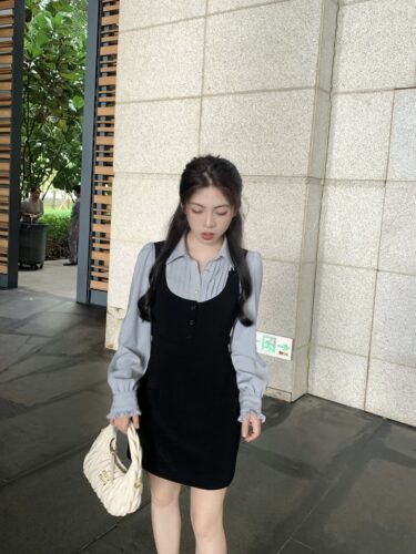 大眼large eye 气质通勤长款背心裙小个子纯欲甜妹短款连衣裙