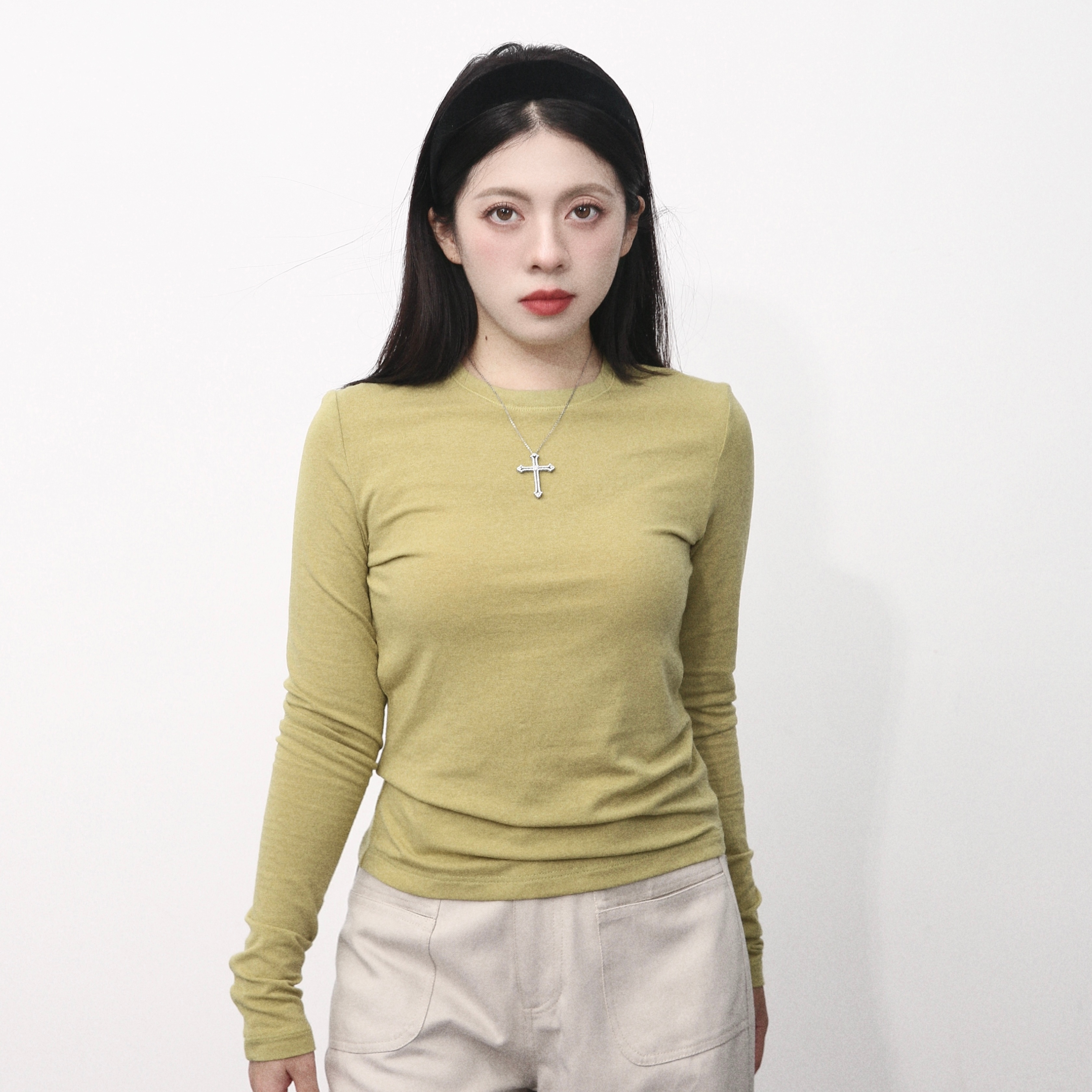 大眼LARGE EYE 小个子三色绵绵质感打底针织衫柔软亲肤长袖上衣