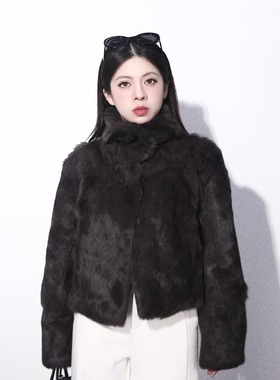 大眼LARGE EYE 千金兔 高品质保暖草兔毛皮草小个子短外套高级女