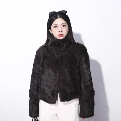 大眼LARGE EYE 千金兔 高品质保暖草兔毛皮草小个子短外套高级女