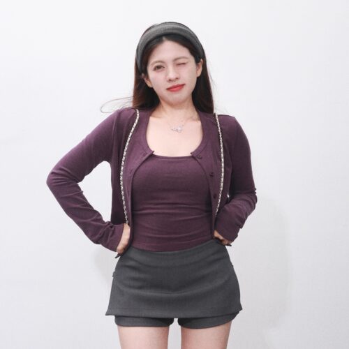大眼LARGE EYE  韩系松弛chic显肤紫带胸垫吊带两件套针织衫新款