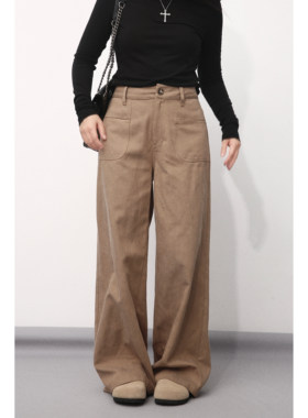 大眼LARGE EYE 小个子复古立挺阔腿裤女高腰显瘦休闲直筒裤秋季新