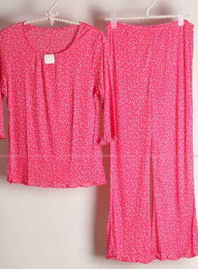 夏季女士42针超细针双面针织真丝印花睡衣睡裤桑蚕丝圆领家居服