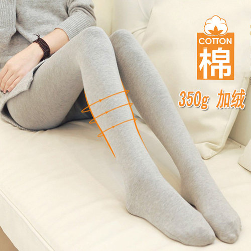 哑光浅灰色纯棉不起球一体连裤袜