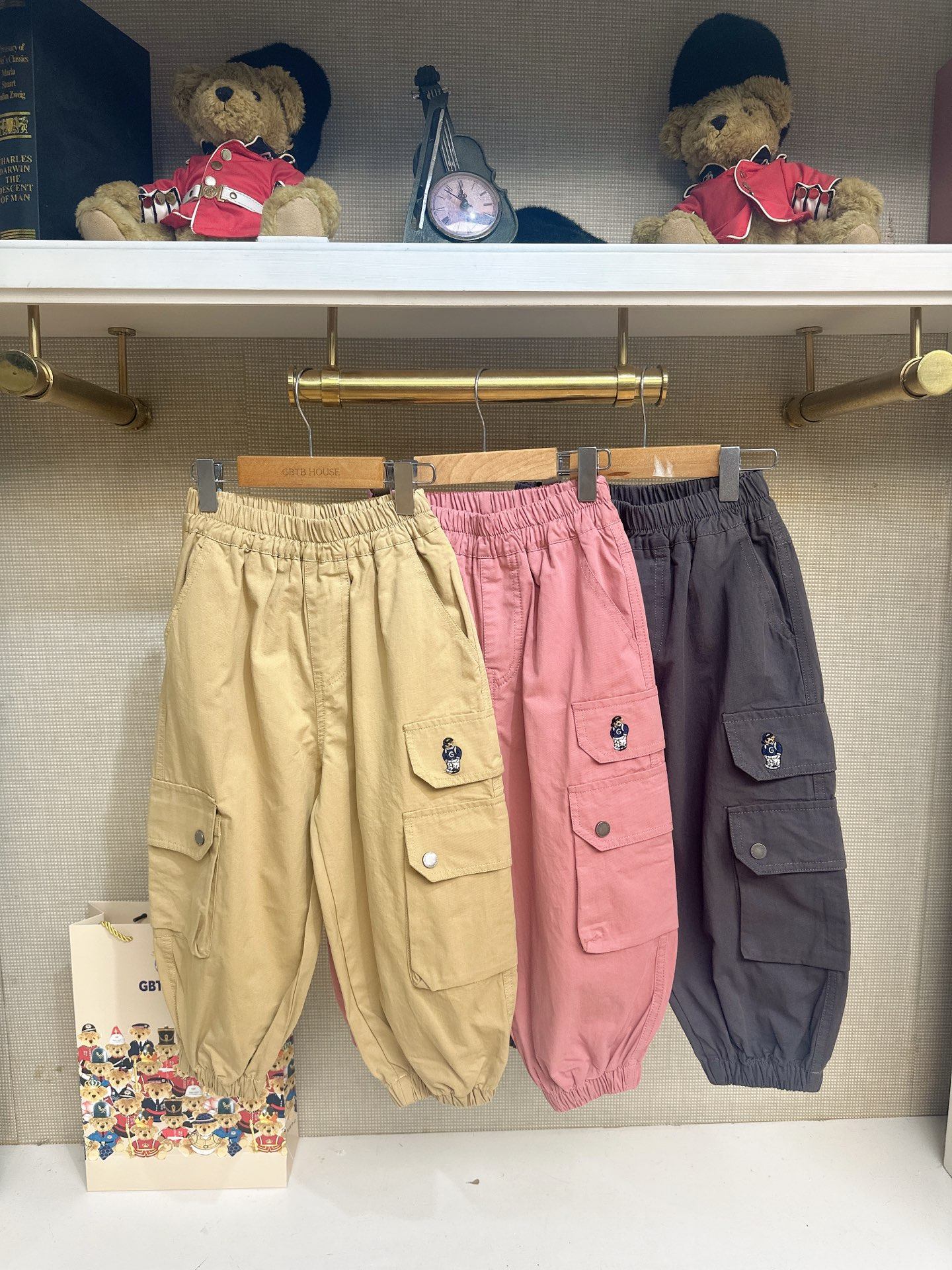 英国泰迪熊＆专柜童装 100％棉 经典刺绣纯色百搭工装裤 G5FP03,童装/婴儿装/亲子装,工装裤,淘宝优惠券,粉丝福利购,淘宝优惠卷