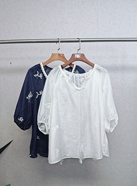 大牌k＆专柜25夏福利 天丝+亚麻 法式度假刺绣小衫 675（NO退换）