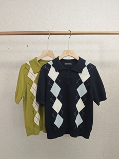 Ka系列&专柜25秋 100%绵羊毛 嵌花polo套头针织衫 529