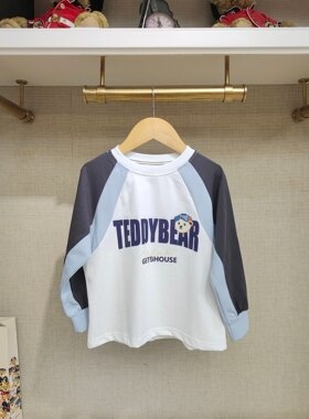 英国泰迪熊＆专柜童装 100％新疆长绒棉 撞色长袖T恤 G5FS03