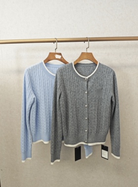 大牌h专柜&冬款福利 100%绵羊毛 绞花长袖针织开衫 12823