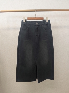 仅换码 大牌h专柜&25春款 棉质牛仔半裙 下摆开叉 14364 福利